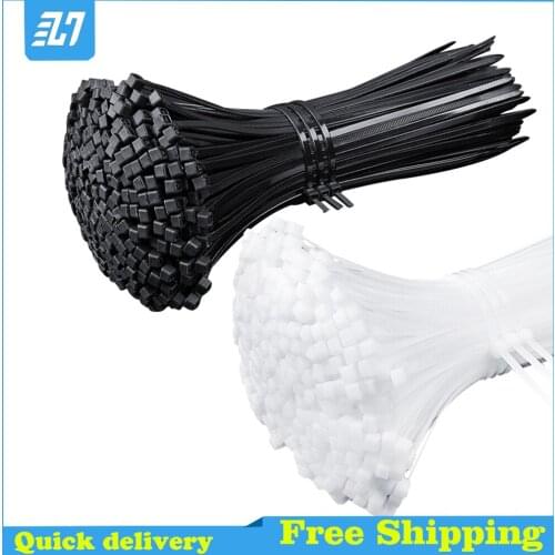 Self-locking plastic nylon tie black Zip wraps strap nylon cable tie fastening ring Loop Wire Wrap Black White