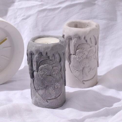 Cylinder Concrete Candle Holder Mould Cement Happy Family Candlestick Silicone Mold Nordic Simple Design Decorations