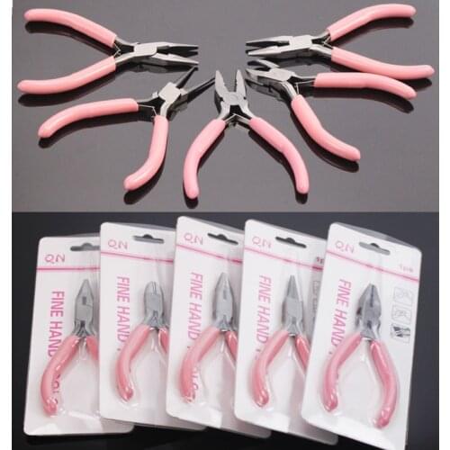 Cute Pink Color Handle Anti-slip Splicing and Fixing Jewelry Pliers Tools & Equipment Kit for DIY Jewelery Accessory Design