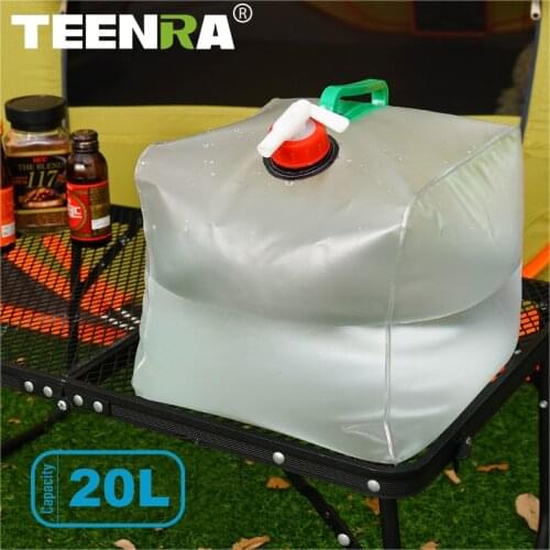 TEENRA 20L Outdoor Foldable Water Bag Portable Camping Water Storage Bag Home Hiking BBQ Water Bucket PVC Camping Drinking Tools