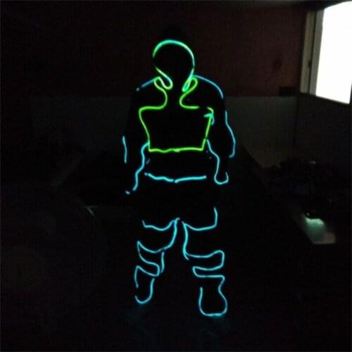 New design hot sale EL wire glowing flashing costumes with helmet for dj stage show performance Christmas Halloween