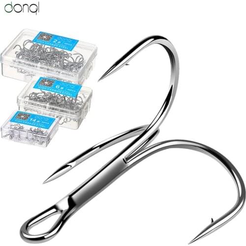 DONQL 50pcs/Box High Carbon Steel Treble Fishing Hooks Offset Fishooks for Carp Fishing Overturned Sharp Hooks Fish Tackle