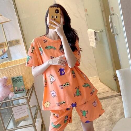 Woman Summer Short-sleeved Pajamas Sets Female Loose Plus Size Girl Two-piece Clothes Sets Sleepwear