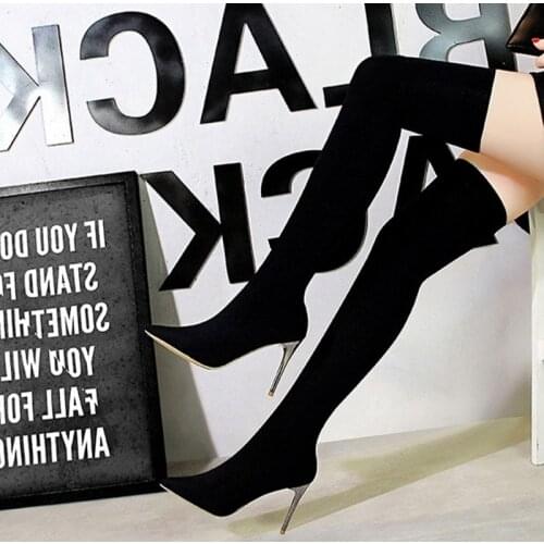 Women Thigh High Sock Boots 2020 Woman Sexy Thin High Heels Womens Over The Knee Long Boots Female Pointed Toe Ladies Shoes