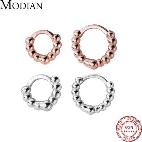 Modian Rose Gold Color Light Beads Hoop Earring for Women Real 925 Sterling Silver Tiny Small Earring Fine Jewelry Girl Gift