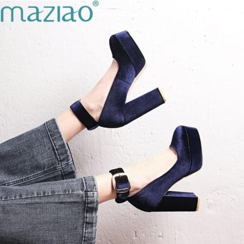 New Straps Round Head Waterproof Platform High Heels Thick with A Word Buckle Sexy Wild Single Shoes Women MAZIAO