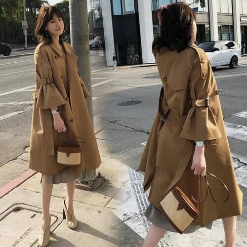 Autumn 2021 Mid-length 3/4 Sleeve Khaki Trench Coat Plus Sashes Women Casual Loose Elegant Windbreaker Outerwear Chaqueta Mujer