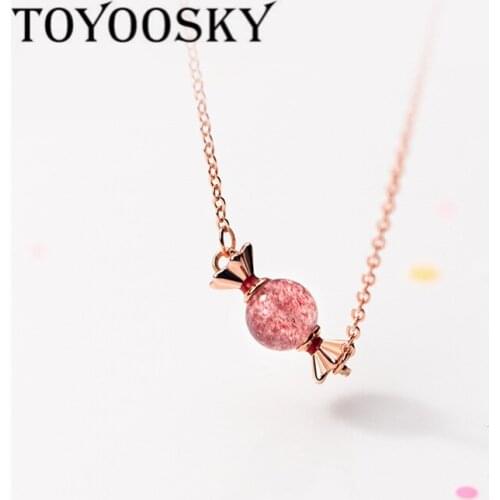 TOYOOSKY 925 Sterling Silver Pink Strawberry Crystal Candy Choker Necklace for Women Necklaces Cute Girls Kids Jewelry