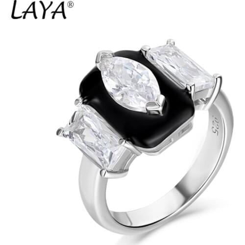 Laya Silver Ring For Women Pure 925 Sterling Silver Retro Style High Quality Zircon Created Crystal Glass Enamel Jewelry