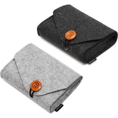 Travel Electronics Organizer, Felt Cable Organizer Bag Double Layer Shockproof Cable Storage Bag for Cord, Power Bank
