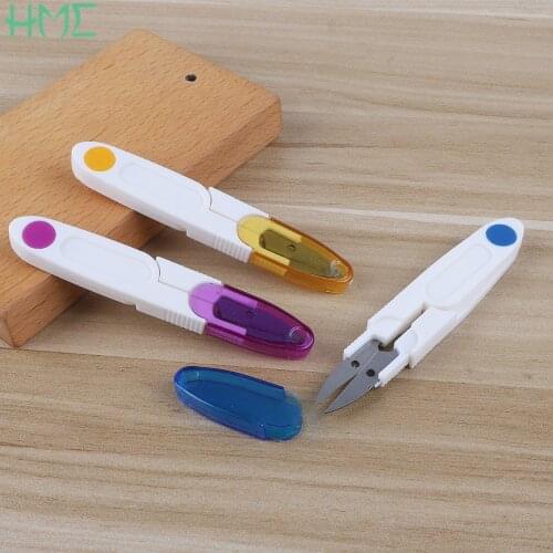 1pc Random Color Plastic Handle Sewing DIY Transparent Tape Cover Stainless Steel Scissors Supplies For Jewelry Making Tools
