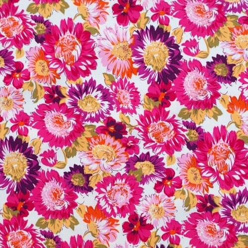 1 Yard Cotton Poplin Fabric for Sewing Patchwork, Dress, Cloth, Bedding - Big flowers(Pink and Purple flower) (width=140cm)