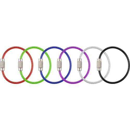 10pcs Stainless Steel Keychain Tag Rope Wire Cable Loop Screw Lock Gadget Ring Key Keyring Circle Camp Rope Fittings