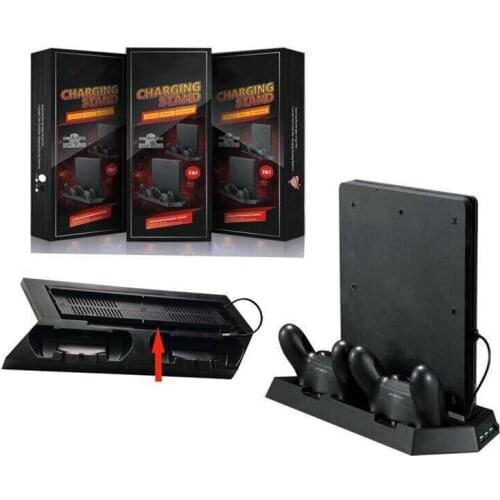 2 in 1 For Ps4/ps4 Slim Console PS4 Slim Vertical Stand Cooling Fan Charger Charging Station Dual Charger Ports USB