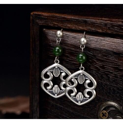 2018 Time-limited S925 Pure Restoring Ancient Ways Ms Pattern Mosaic Hetian Jade Pendant Earrings Wholesale High-grade Joker