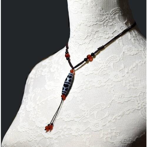 Pure hand-woven Men&womens adjustable necklace White agate pendant necklace Amulet White/black DZI necklace Free Shipping