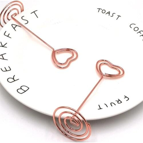 2Pcs/lot Love paper clips Cute note clips Rose gold business card holder Metal heart photo clip School unit office supplies
