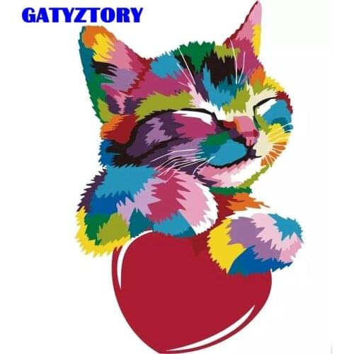 GATYZTORY Heart Smile Animal Painting By Numbers 60x75cm Frame Home Decoration Hand Painted Unique Gift Acrylic Oil Paint Pictur