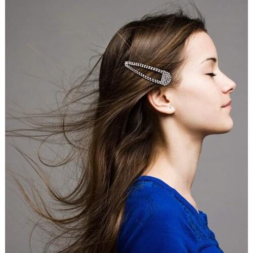 Hot kf-6 Pcs 3 Inch Rhinestone Snap Hair Clips Metal Hair Clips for Women Girls Wedding Hair Accessories (Black, Silver, Gold)