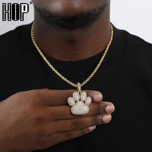 Hip Hop Iced Out Bling Cubic Zircon CZ Bear Scratch Solid Back Necklaces &Pendants For Men Jewelry With Tennis Chain