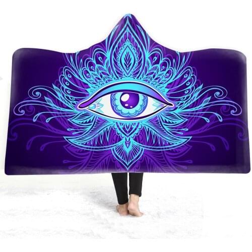 Indian Buddha Statue Meditation Chakra Hooded Blanket 3D Printed Mandala Fleece Hoodie Blankets for Winter Warm Sofa Bed