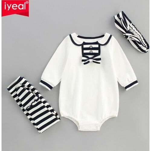 Spring and Autumn Baby Girl Cotton Bodysuits 3 Pieces Baby Set Toddler Cute Bodysuit Tights Headband Suit Baby‘s Clothing