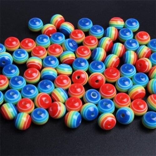 6mm 8mm 10mm Round Resin Beads Rainbow Stripe Loose Spacer Beads For Jewelry Making DIY Charms Bracelet Necklace Accessories