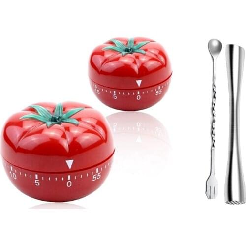 Kitchen Timer Baking Alarm Clock,Tomato Reminder Mechanical Countdown Timer With Muddler For Cocktails