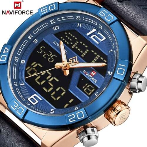 NAVIFORCE Quartz Watch Men Military Sport Relogio Masculino Luxury Waterproof Rose Golden Hour Hand Leather Strap Wristwatches