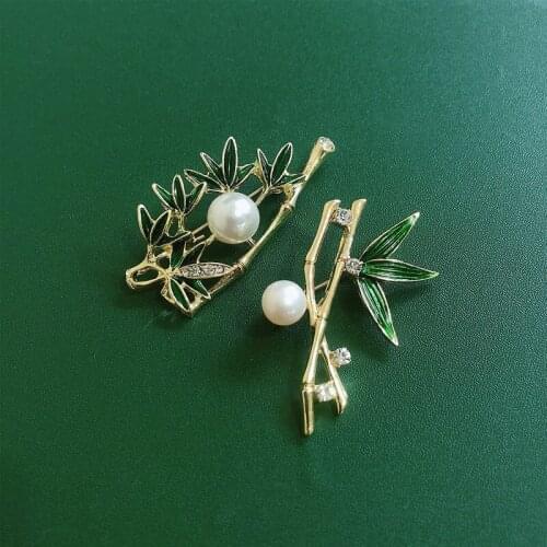 Muylinda fashionable bamboo pearl pins broochs and plant bamboo green pin metal jewelry ladies freshwater pearl brooch