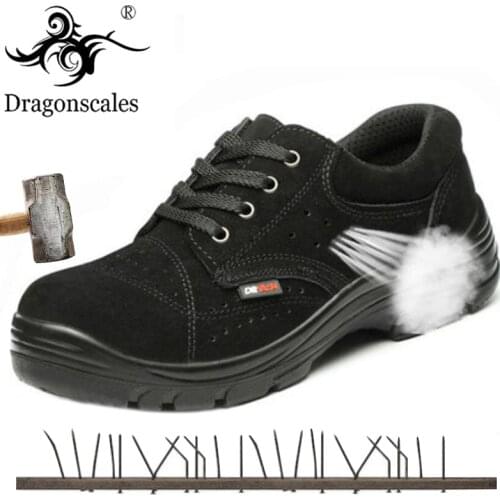 Mens Breathable Outdoor Cowhide Suede Leather Indestructible Steel Toe Work Shoes Mens Non-slip Puncture Safety Shoes 35-47