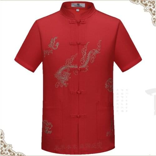 Oriental_element Chinese Style Mens Embroider Dragon Short Sleeve Kung-Fu Suits Sets S M L XL XXL 3XL 062803