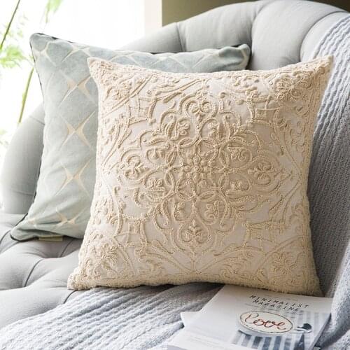 DUNXDECO Cushion Cover Decorative Pillow Case Vintage American Country Style Linen Thread Flora Embroidery Sofa Chair Coussin