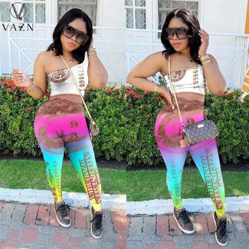 VAZN 2021 New Shinny Patchwork Pleated Sexy Lady Women Party Beach Jumpsuits Full Pant Bandage Rompers