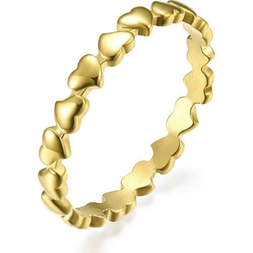 New Fashion Stainless Steel Gold Color Heart Shaped Wedding Engagement Rings for Woman Jewelry Gift