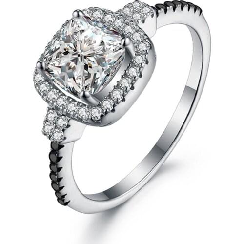 UFOORO sterling silver wedding ring Finger Beautiful Jewelry Romantic shiny BLACK zircon Ring For girl gift C311