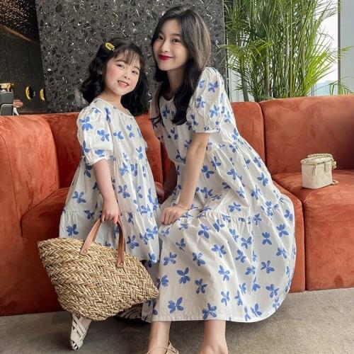 Mother Daughter Family Matching Outfits Clothes Print Leaf Parent-child Dress Baby Girls Mom Romper Fashion Summer Women Kids