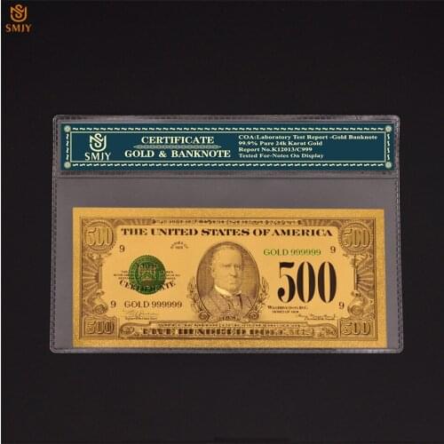 Hot Products US Currency Paper 1918 500 Dollar Gold Plated Fake Money Banknote Collections With COA Frame