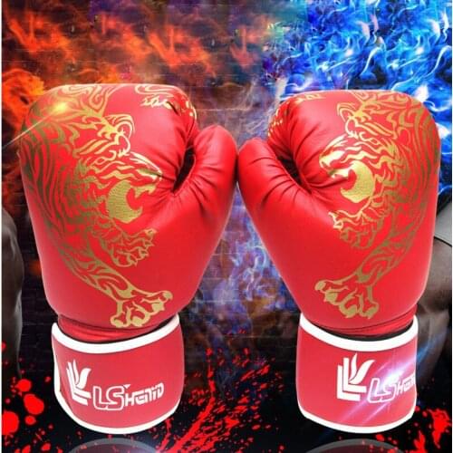 Sport Tiger Design flame boxing gloves PU Leather mma gloves Muay Thai karate taekwondo Boxing Training gloves For Men M