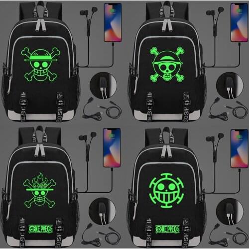 Luminous One Piece Skull Printed USB Headphone Jack Boy Girl Kids School bag Women Bagpack Canvas Men Backpack Packsack Bookbag