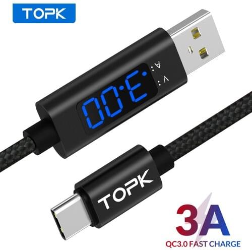 TOPK AC27 Micro USB Cable & USB Type C Cable 3A for Samsung Xiaomi Fast Charging USB C With Digital Display Mobile Phone Cable