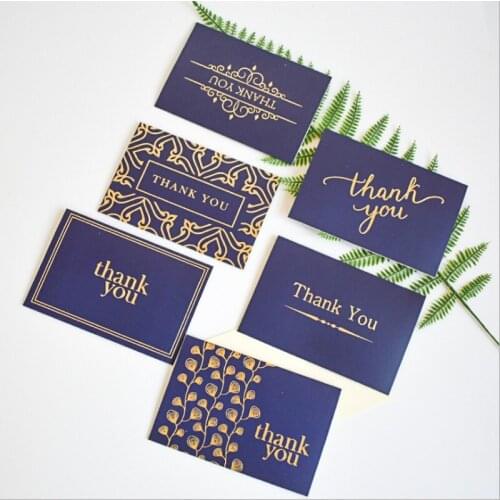 30pcs Dark blue hot stamping thank you business card thank you half fold card with white envelope Free shipping