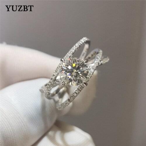 YUZBT Women 925 Silver 1 Carat Excellent Cut Diamond Test Past Gemstone Eternal Love Wedding Ring D Color Moissanite Jewelry