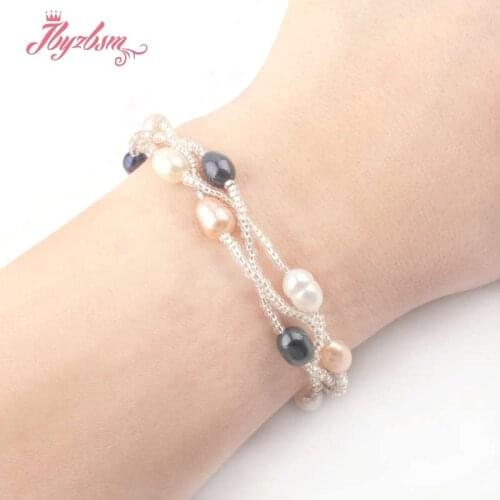 5x6-7x8mm Oval Natural Freshwater Pearl Stone Beads Handmade Fashion For Woman Christmas Gift Bracelets 6.5" 1 Pc