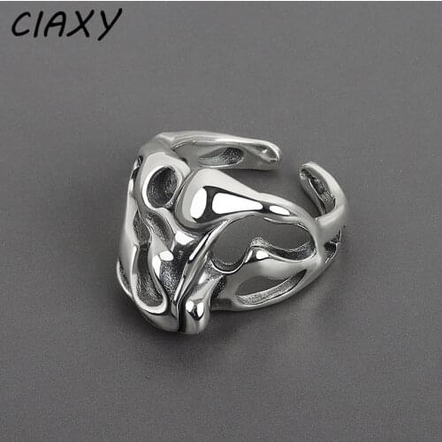 CIAXY 925 Sterling Silver Punk Style Skull Rings for Women Texture Opening Ring European and American Fashion Retro Jewelry