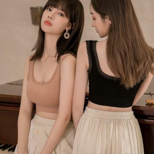 Women Square Neck Lace Tank Tops Sexy Skinny Knitted Straps Tops Sleeveless Vest Underwear Ribbed Crop Top Girl Cotton Underwear