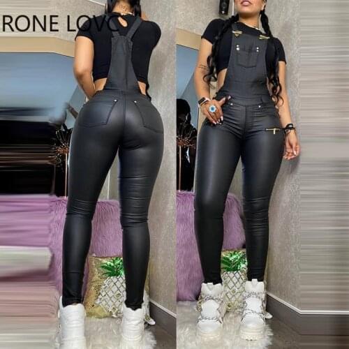 Women Zipper Design Buckled Pocket Design Solid Buckled Suspender Jumpsuit One Piece Jumpsuit