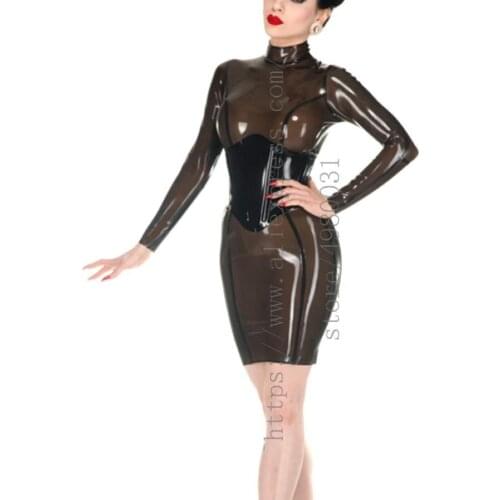 3D cutting design womens transparent black long sleeve party slim latex dress(No corset) what is made of 0.4mm natural latex