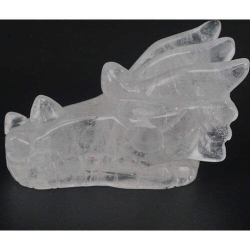 2.5" Natural Gemstone Clear Quartz Dragon Head Skull Crystal Healing Reiki Stone Home Doctor