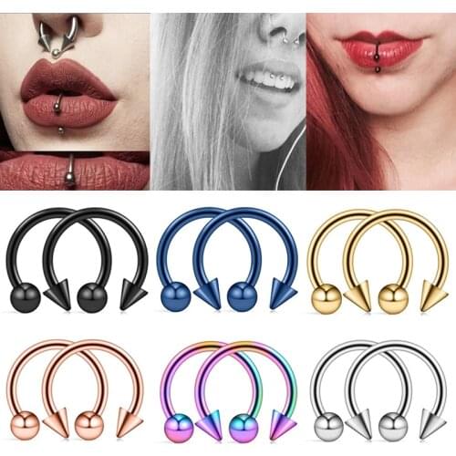 2Pcs Punk Stainless Steel Nose Ring Spike Nose Piercings Helix Ear Piercing for Women Men Septum Rings Body Piercing Jewelry